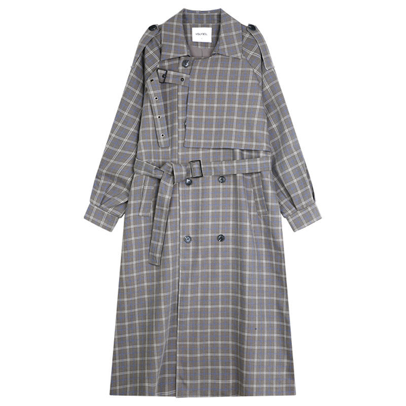 Women's Loose Plaid Double-breasted Trench Coat Jacket